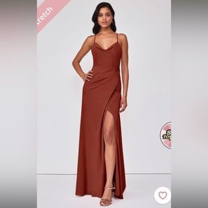 Bridesmaid dress, terracotta, worn once, medium, specific sizing in the picture